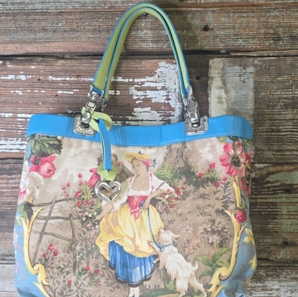 Brighton Jodi  Blue Heart Reversible Leather Tote Shoulder Bag - Picture 7 of 7